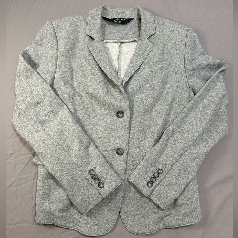 NORMA KAMALI Gray Sweatshirt Cotton Blazer Career Comfort Casual 2 Button LARGE
